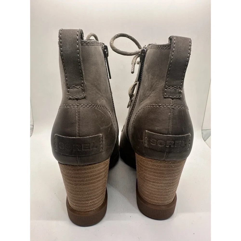 Sorel Joan Uptown Lace Zip Waterproof Leather Boots Womens 7‎ Khaki II